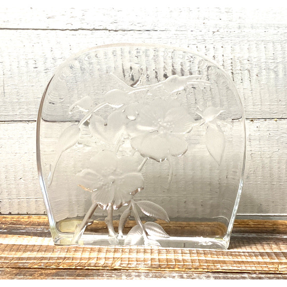 Vintage Kosta Crystal Collection Embossed Dogwood Flowers Art Glass Jackie Lynd - Picture 9 of 12